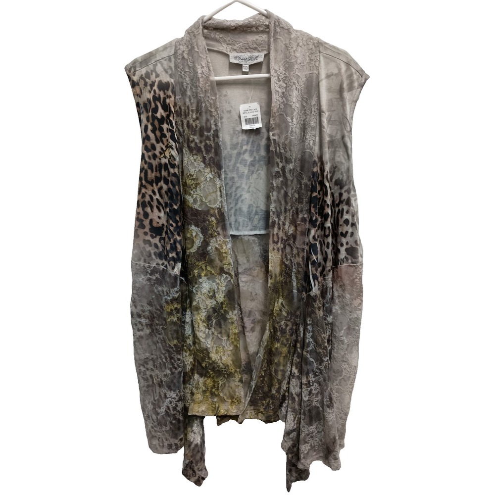 Closet Full Fairy BOHO Cardigan Womens Size 3X Lace Animal Print Sleeveless NWT